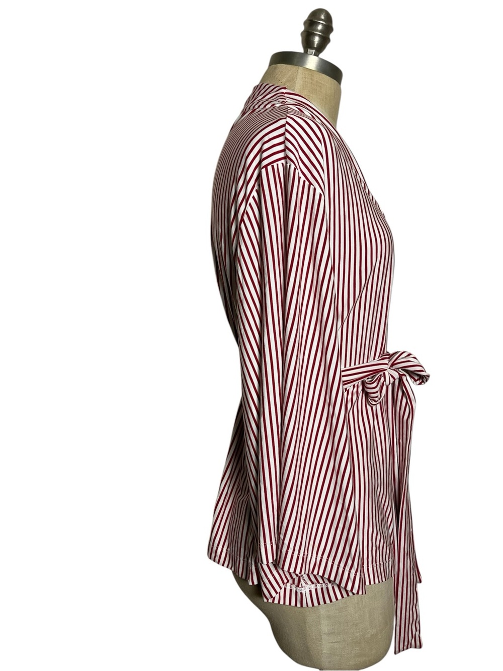 LAKE Pajama DreamModal Kimono Robe Wrap Top Red and White Striped Medium - Picture 7 of 11